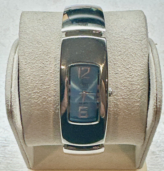 Modern Stainless Steel Blue Dial Cuff Watch Sleek Contemporary Design