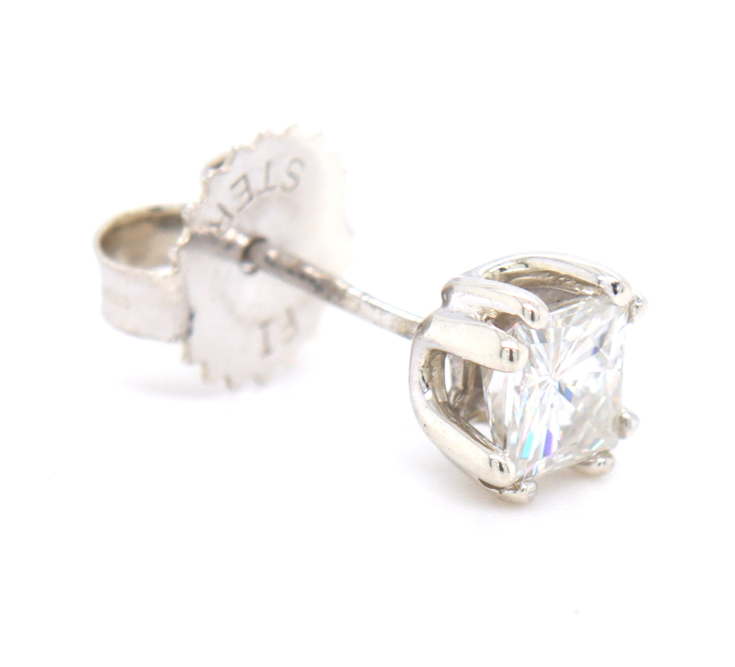 14kt White gold 0.40ctw princess cut Moissanite stud earrings