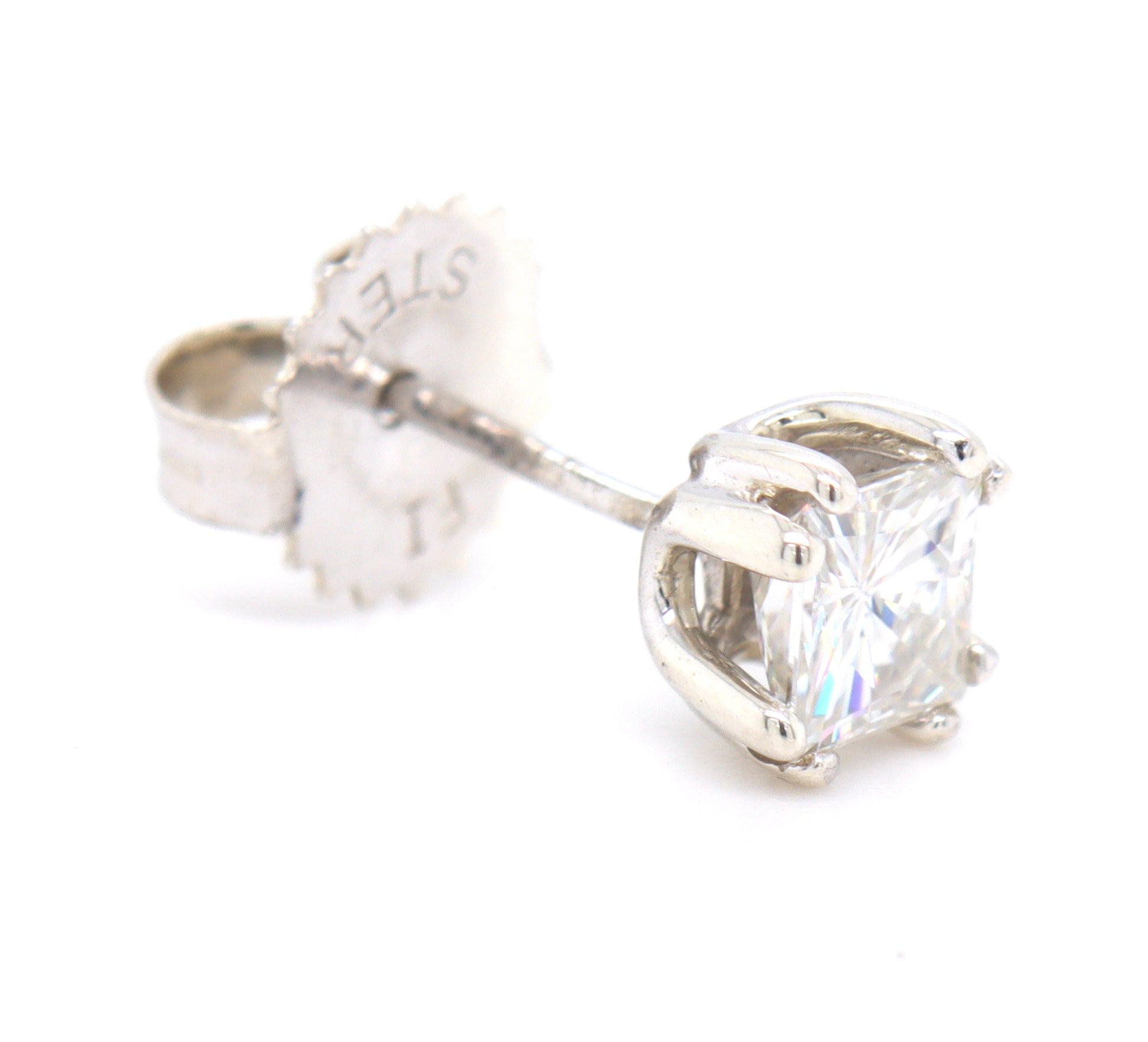 14kt White gold 0.40ctw princess cut Moissanite stud earrings