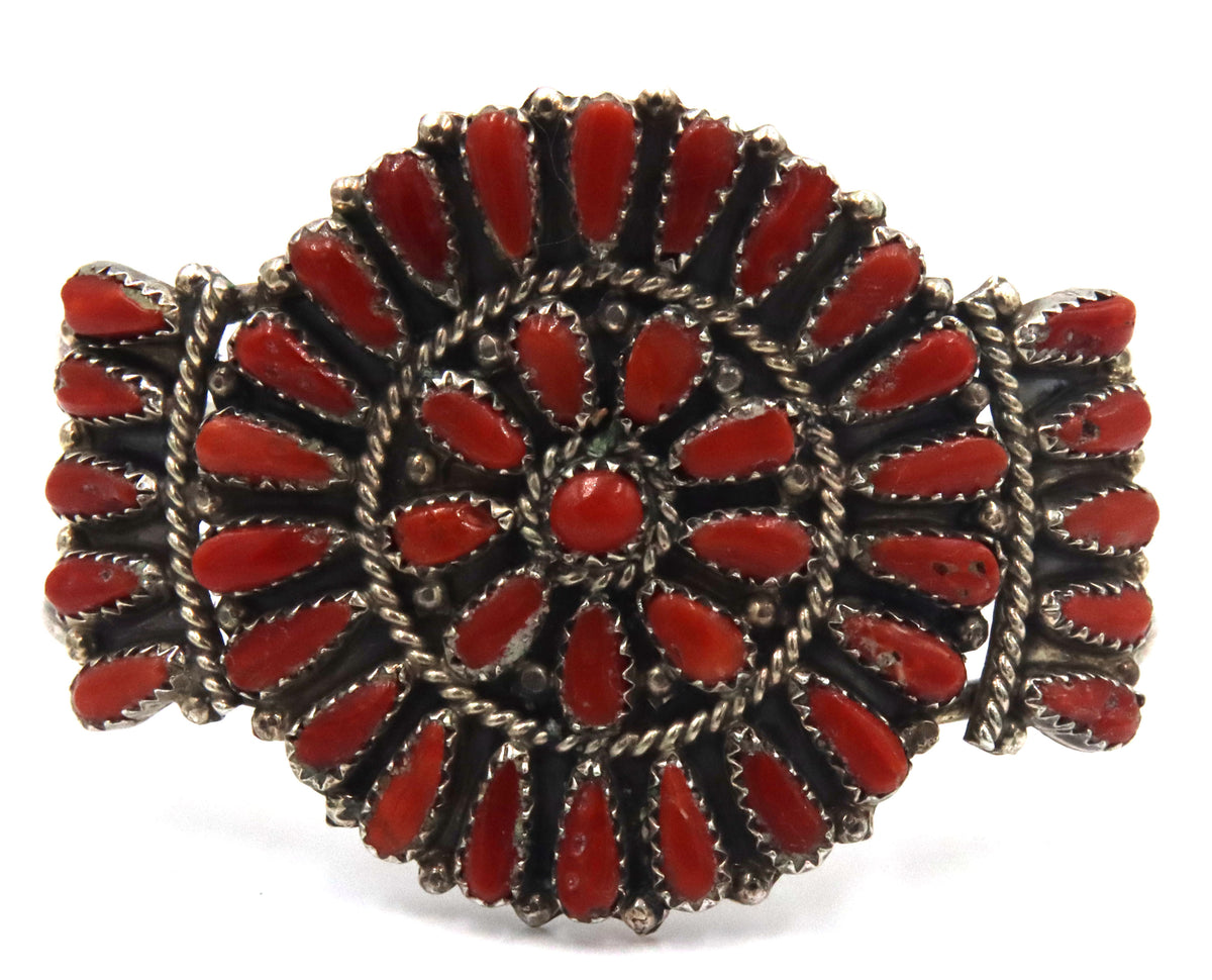 Juliana Williams 925 Sterling Silver Navajo Red Coral Cluster Cuff Bracelet