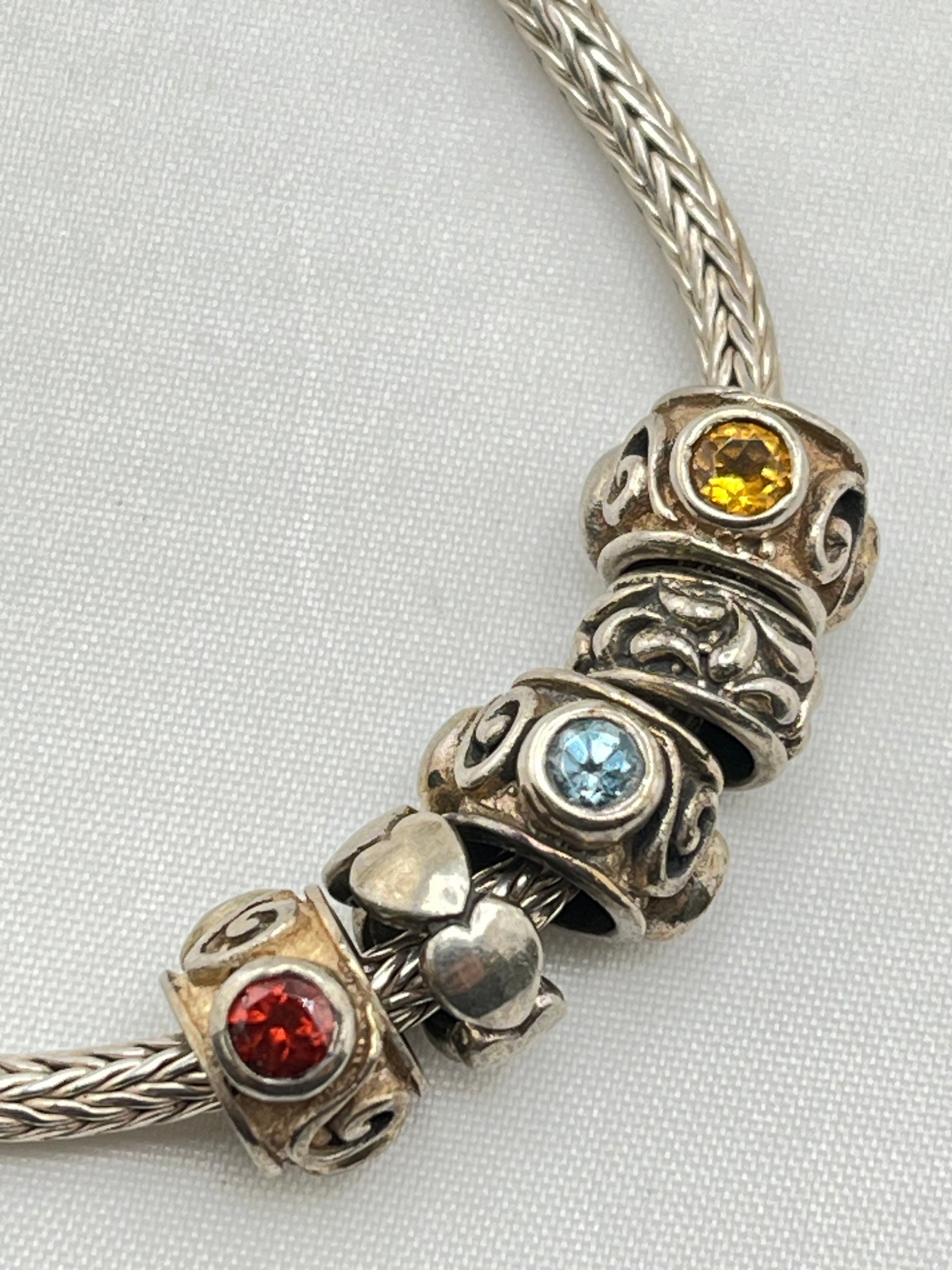 925 Sterling Silver Samuel B Braided Chain With Gemstone Charm Beads Necklace