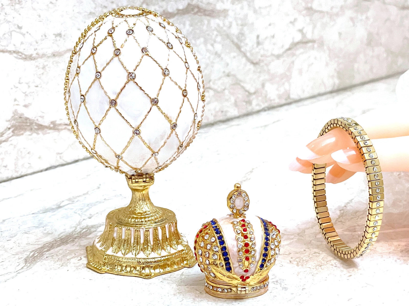 Beige Fabergé-Style Imperial Trinket Egg