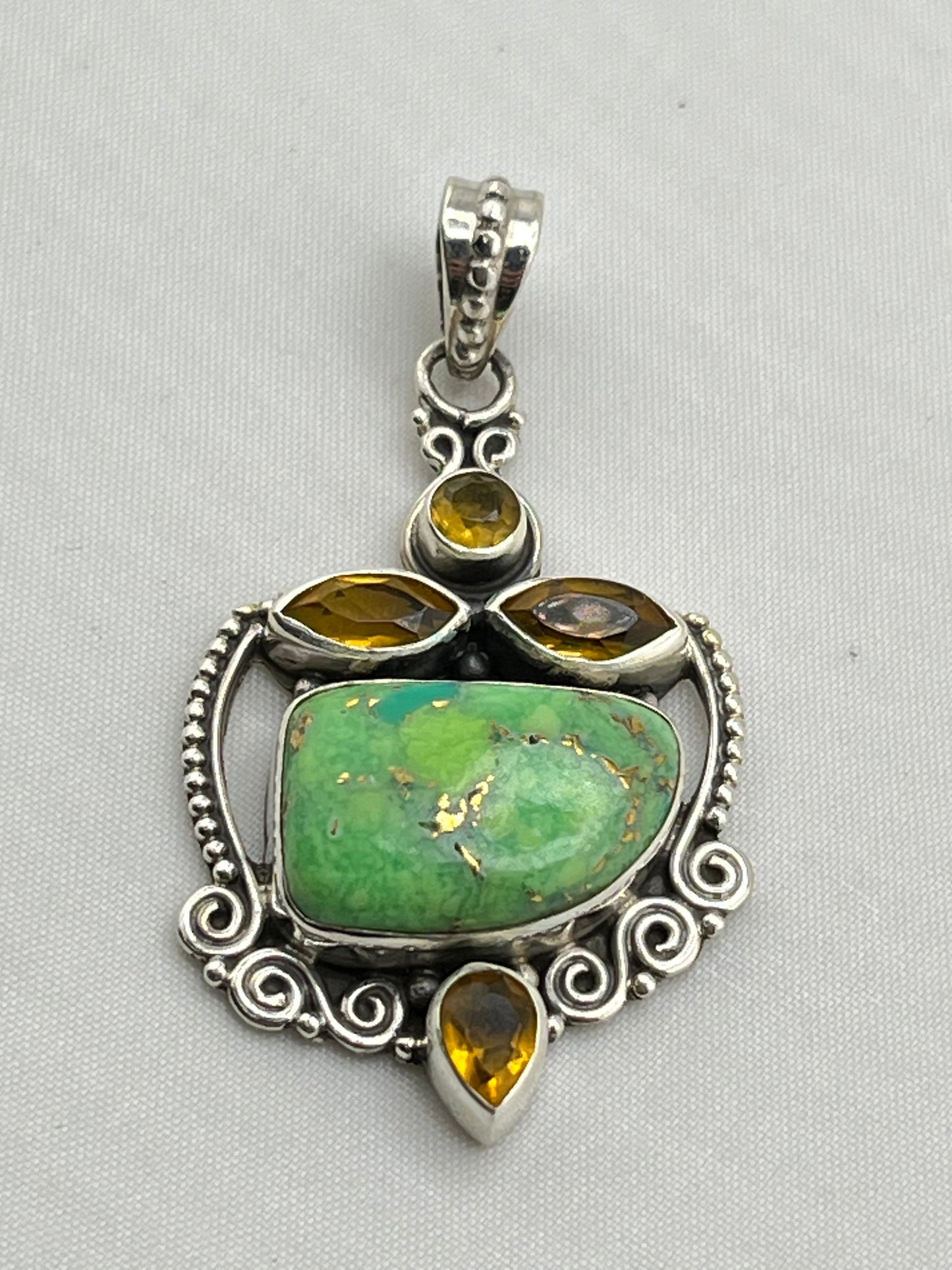 925 Sterling Silver Green Turquoise Pendant