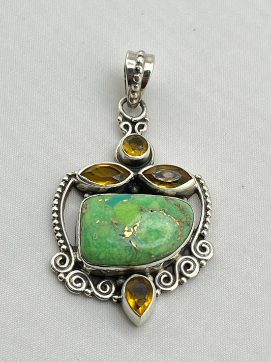 925 Sterling Silver Green Turquoise Pendant