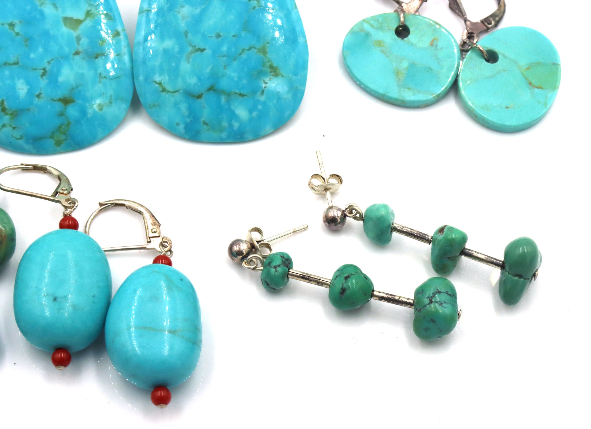 5 pairs of vintage 925 sterling silver turquoise earrings
