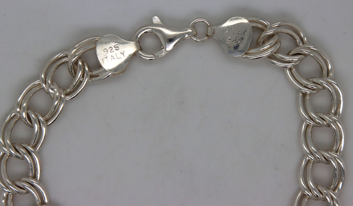 Italian 925 sterling silver double link charm bracelet
