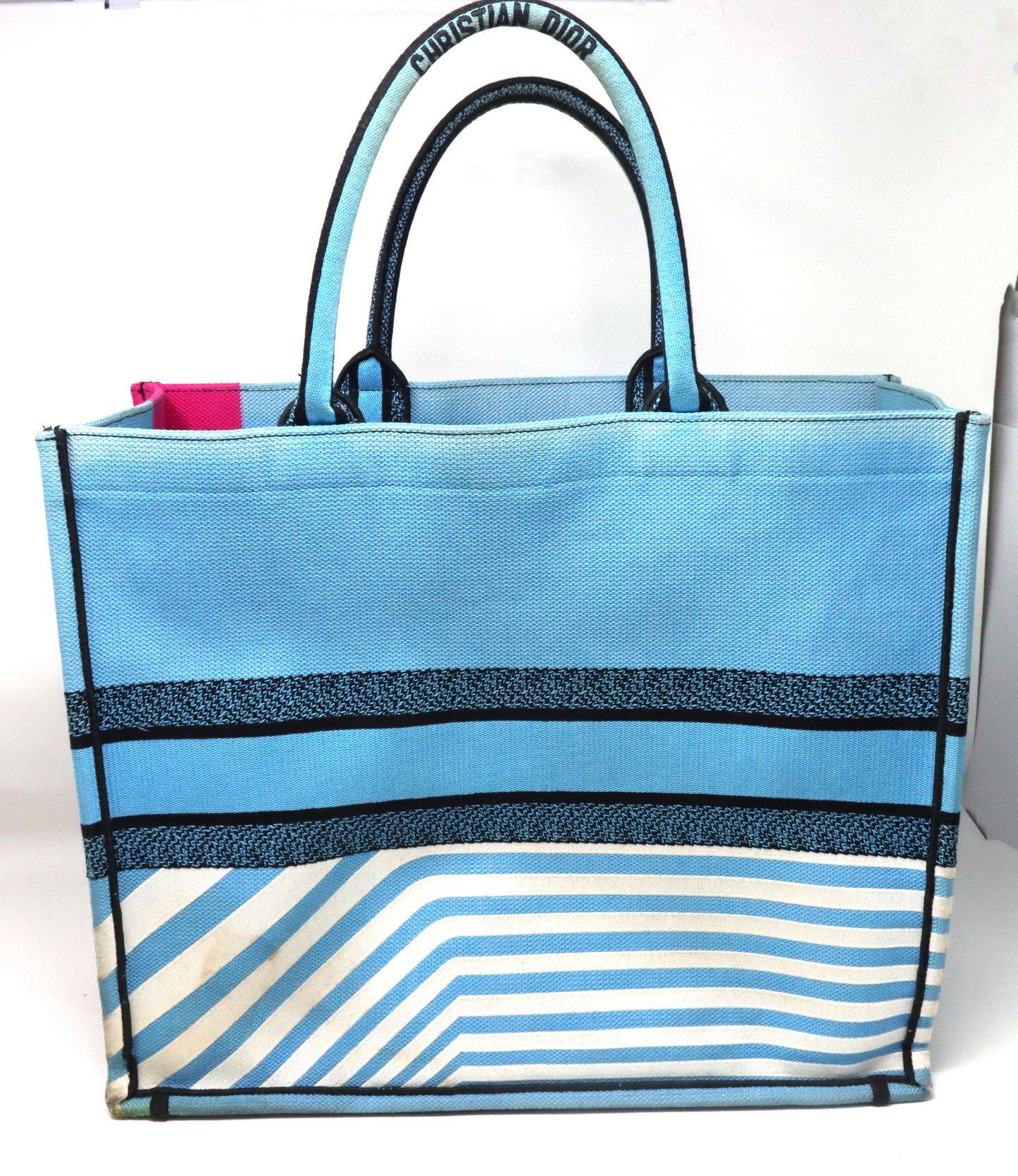 Christian Dior medium D jungle pop book tote blue canvas body bag with rolled top handles