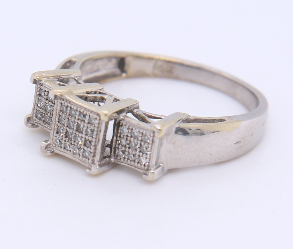 Dazzling 14KT White Gold Diamond Pave Three Setting Ring