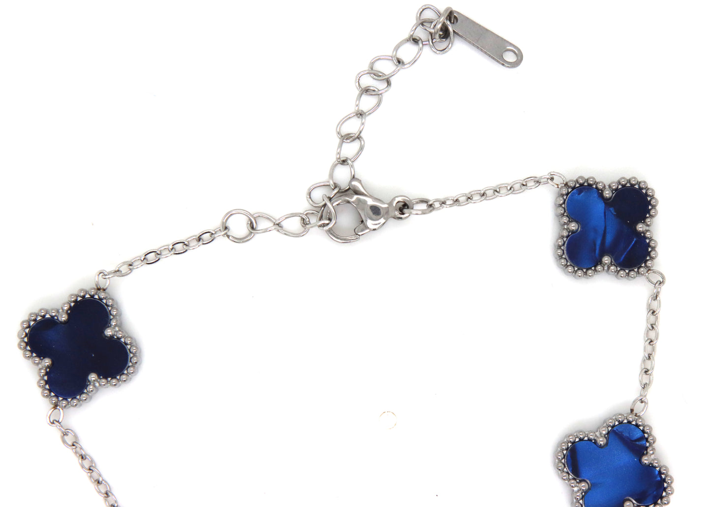 Stainless steel blue glass 5 clover bracelet