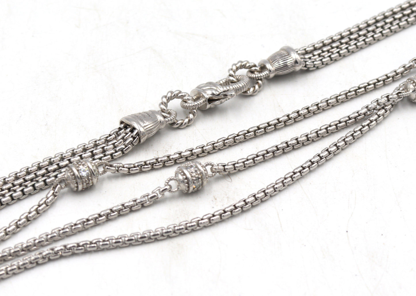 Judith Ripka 925 sterling silver crystal 3 row necklace