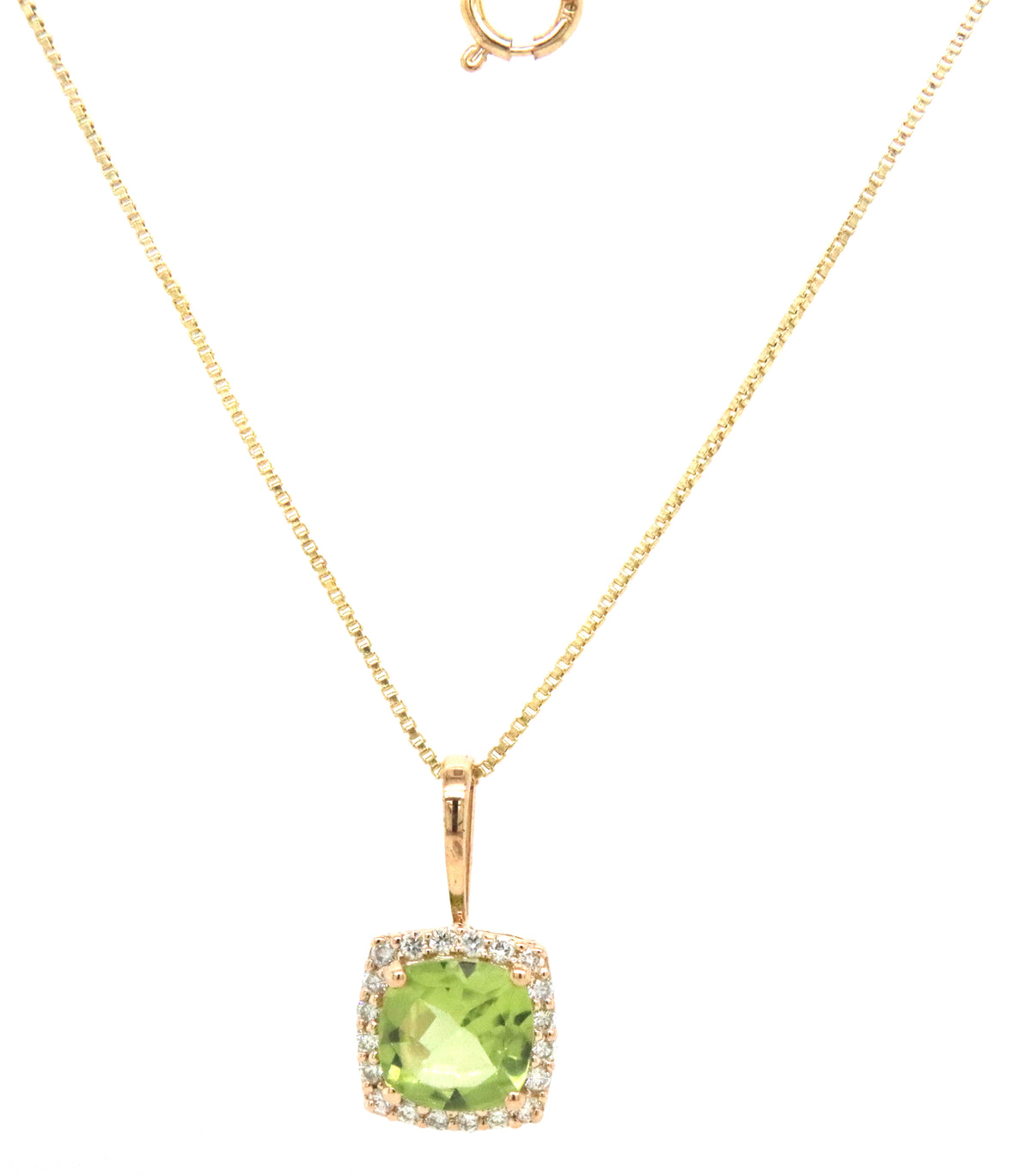 10kt Yellow gold Peridot and diamond pendant on chain