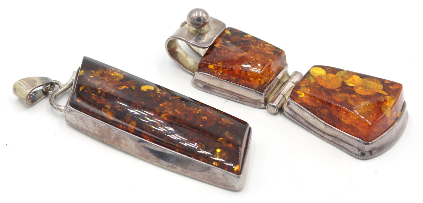 Lot of 2 Vintage 925 sterling silver Amber pendants