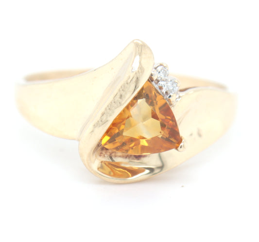 10kt Yellow gold Triangle citrine and diamond accent wrap ring