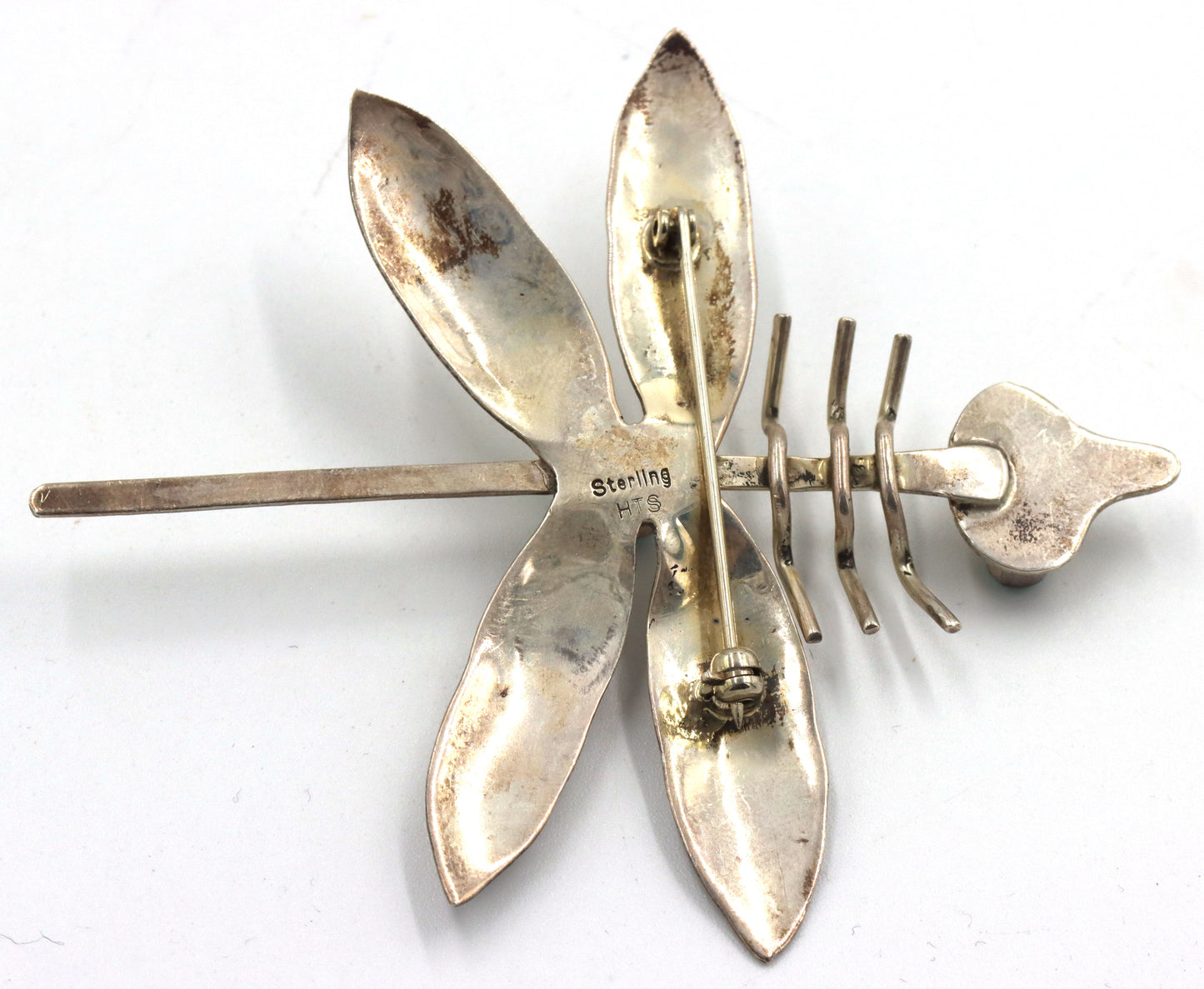 Vintage 925 sterling silver signed dragonfly brooch