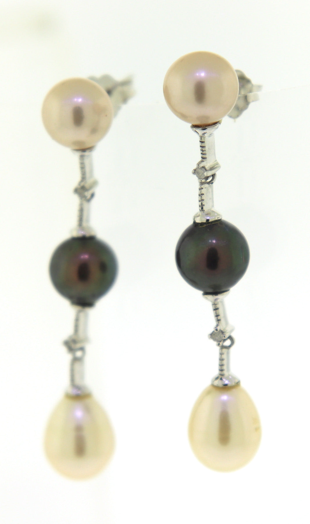 Fantastic 14kt WG Tri-Color Fresh Water Pearl Dangle Earrings