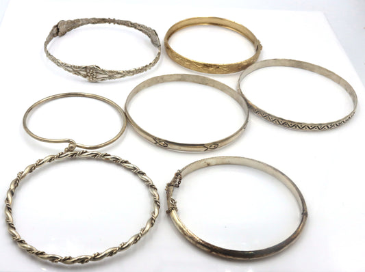 Group lot of 7 Vintage 925 sterling silver bangles