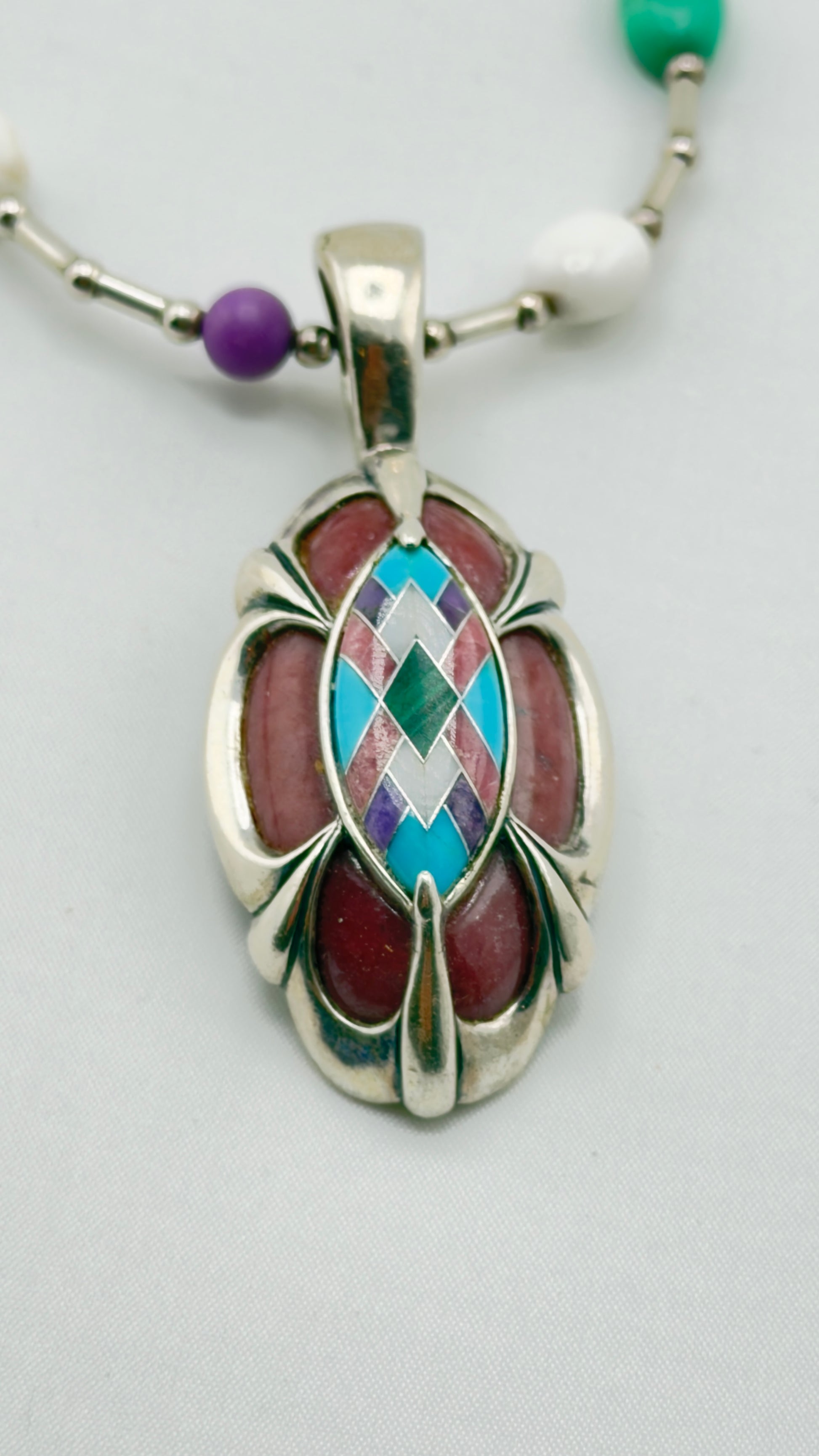 925 Vintage Sterling Silver Carolyn Pollack Inlay of turquoise inlay Carnelian, Amethyst Turquoise P