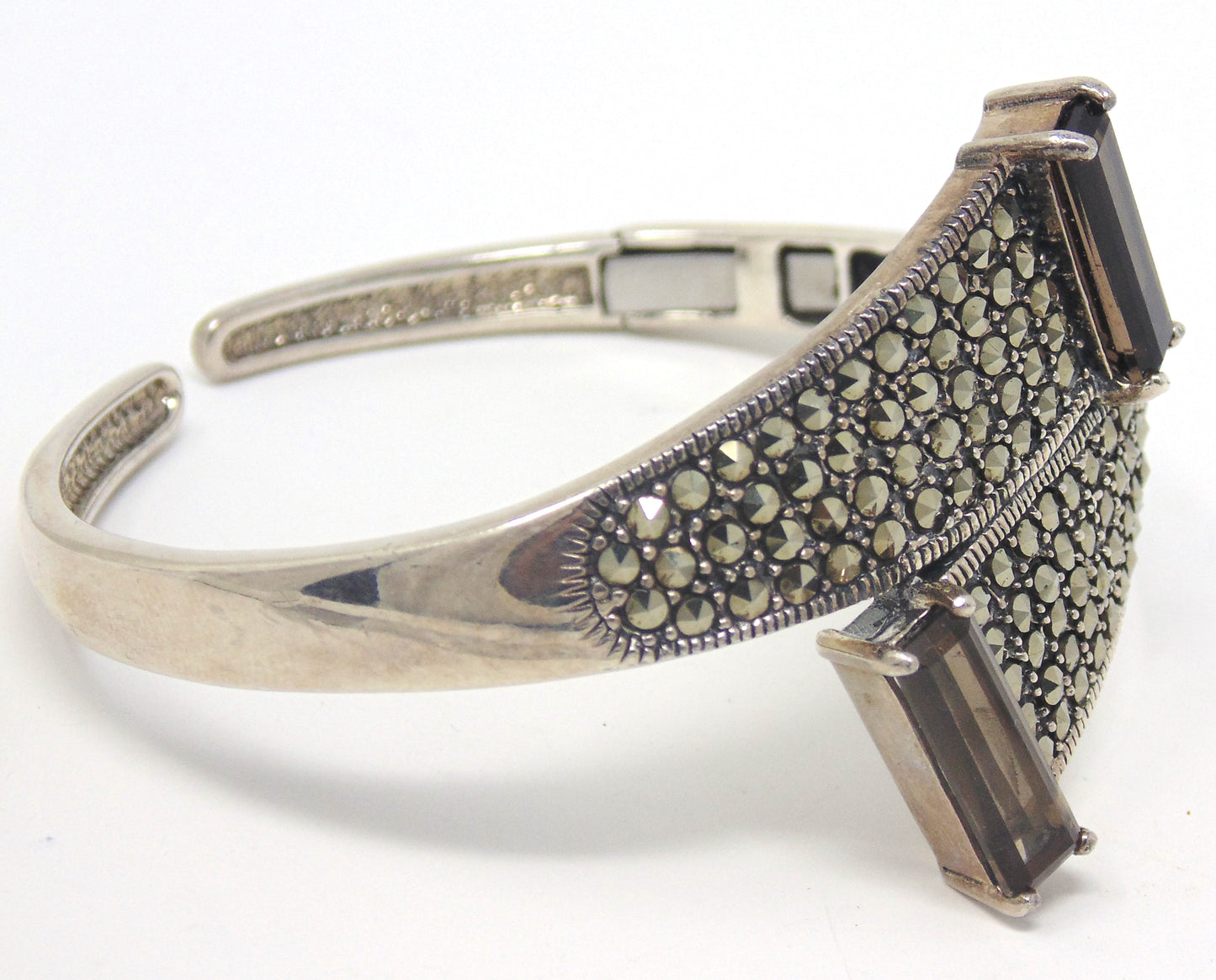 Marcasite and Smokey Quartz Sterling Silver Bangle