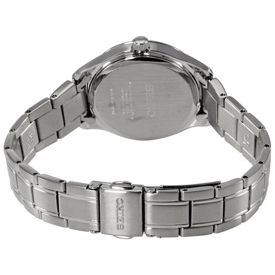 Seiko Women’s Stainless Steel Watch – Blue Dial, Sapphire Crystal, 30mm Case, Date Display, 100M Wat
