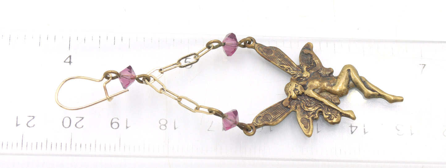 Set of Vintage brass Pididdly links fairy necklace and dangle earrings