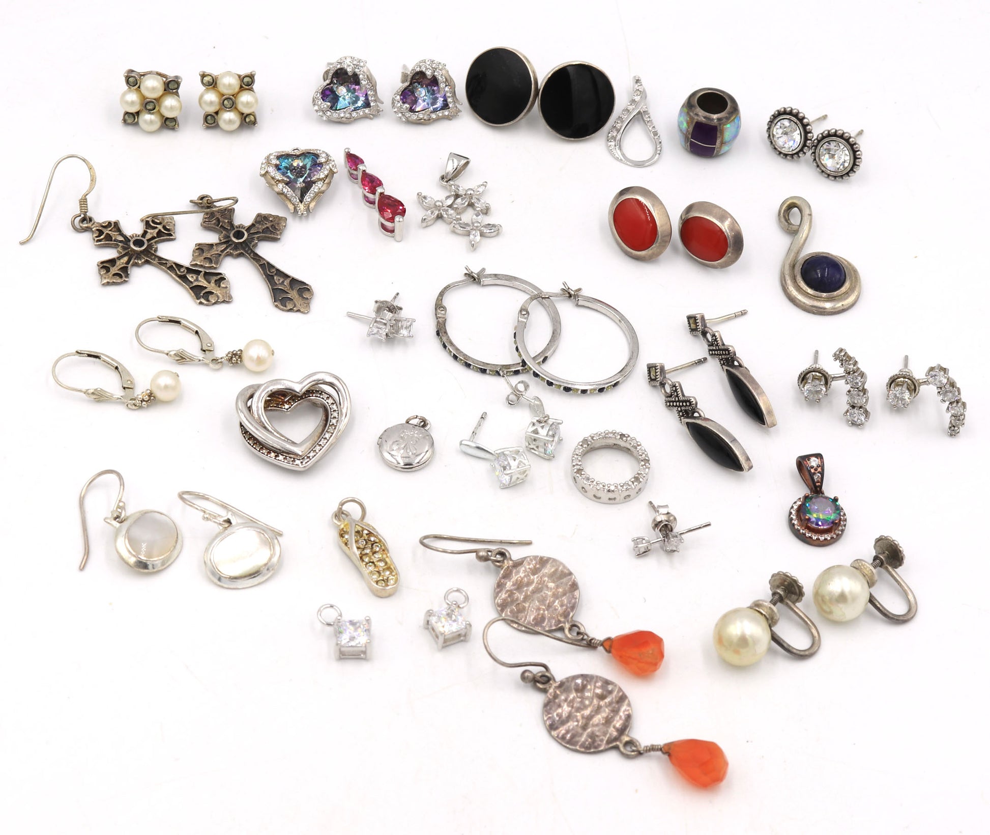 Group lot of vintage 925 sterling silver pendants and earrings