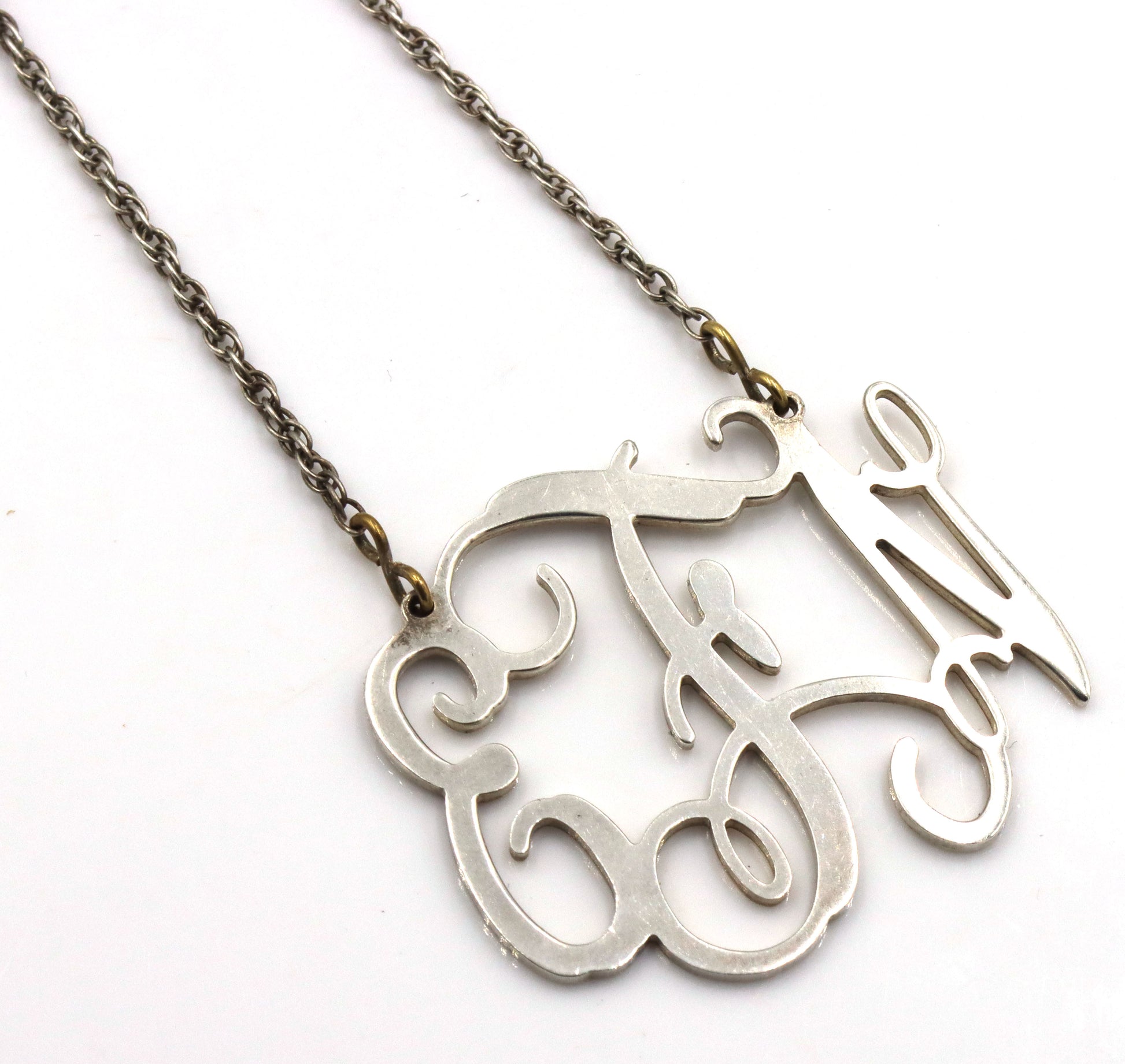 Set of 925 sterling silver Initial cuff bangle and necklace