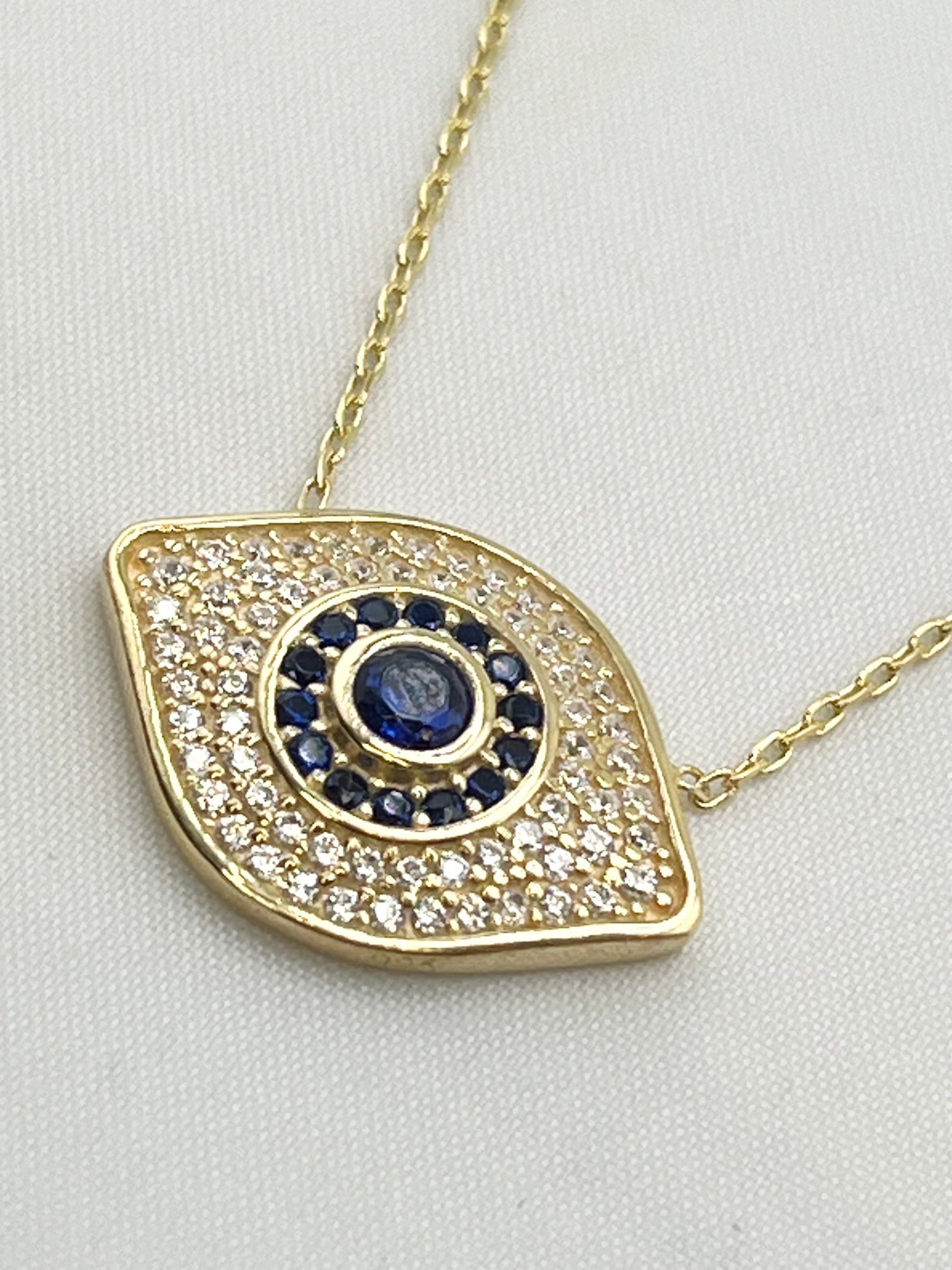 925 Sterling Silver Gold Tone Eye Shaped Evil Eye Necklace