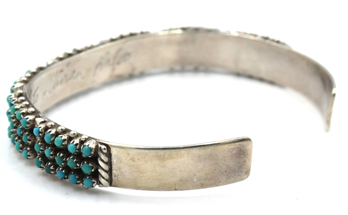 925 Sterling Silver Pete & Vivian Halo Zuni Sleeping Beaty Turquoise Snake Eye Cuff