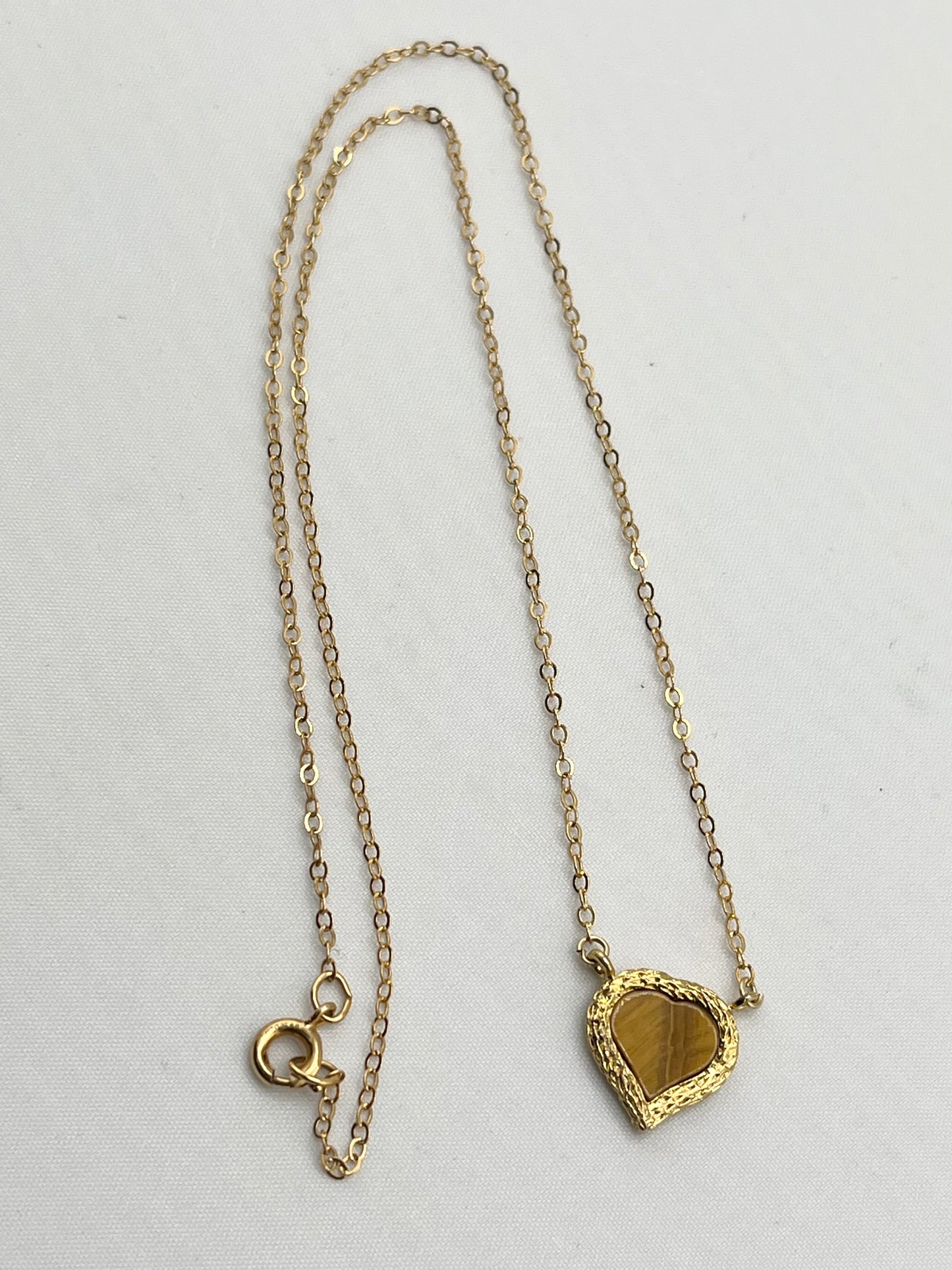 12KT Yellow Gold Filled Tiger Eye Heart Necklace