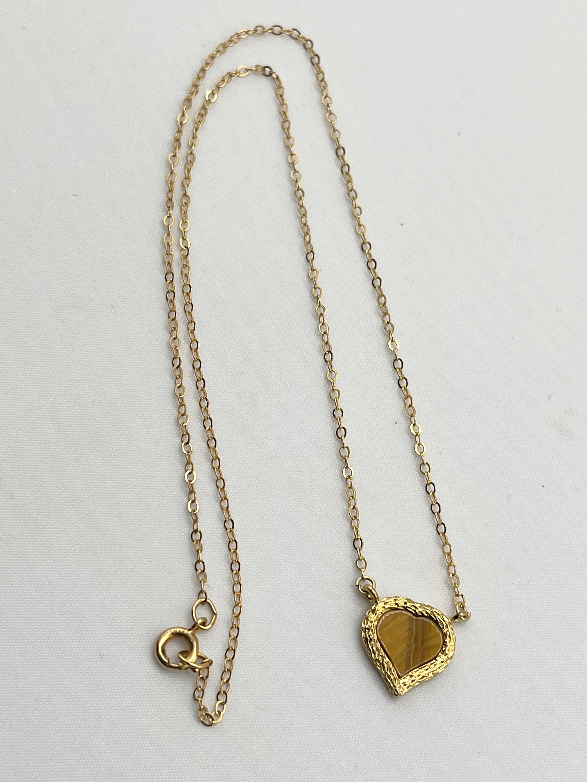 12KT Yellow Gold Filled Tiger Eye Heart Necklace