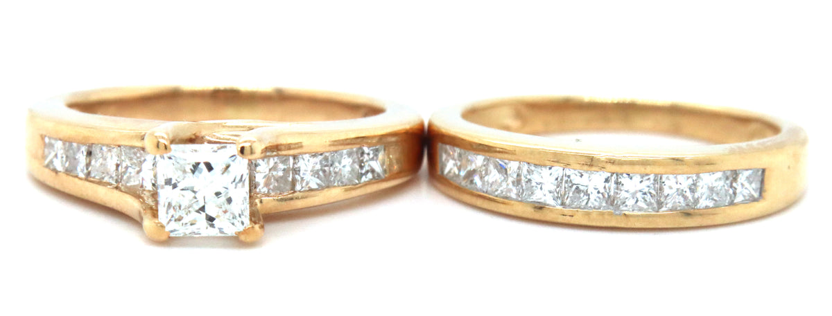 14kt Yellow gold 1.50ctw princess cut diamond wedding set