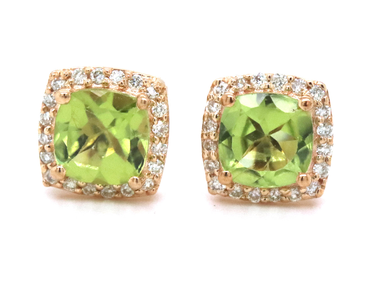 10kt Yellow gold Peridot and diamond stud earrings
