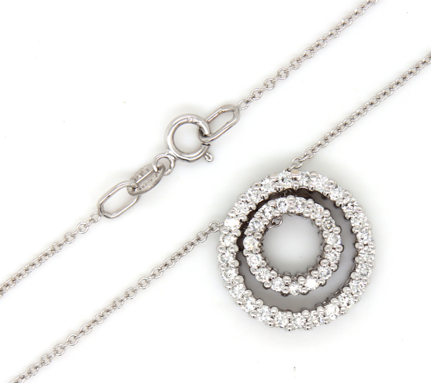 14kt White gold double circle diamond pendant on chain