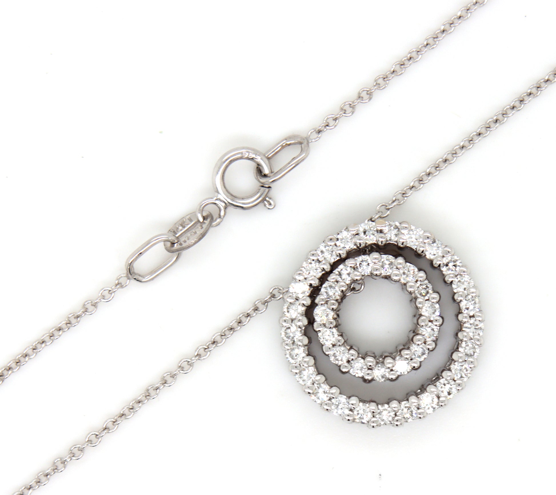 14kt White gold double circle diamond pendant on chain