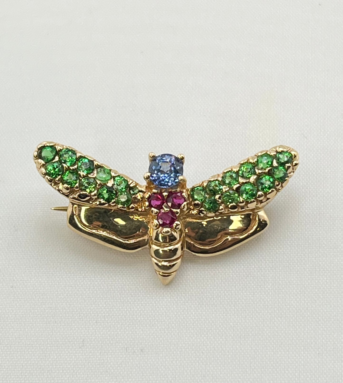 14KT Yellow Gold LE Vian Designer Multi Colpor Gem Stone Harvest Bee Brooch Pin