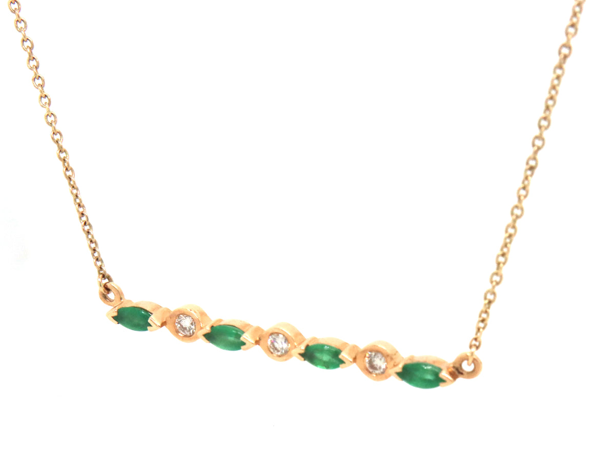 Lali Jewels 0.30ctw marquise emerald and 0.30ctw diamond bar pendant on chain