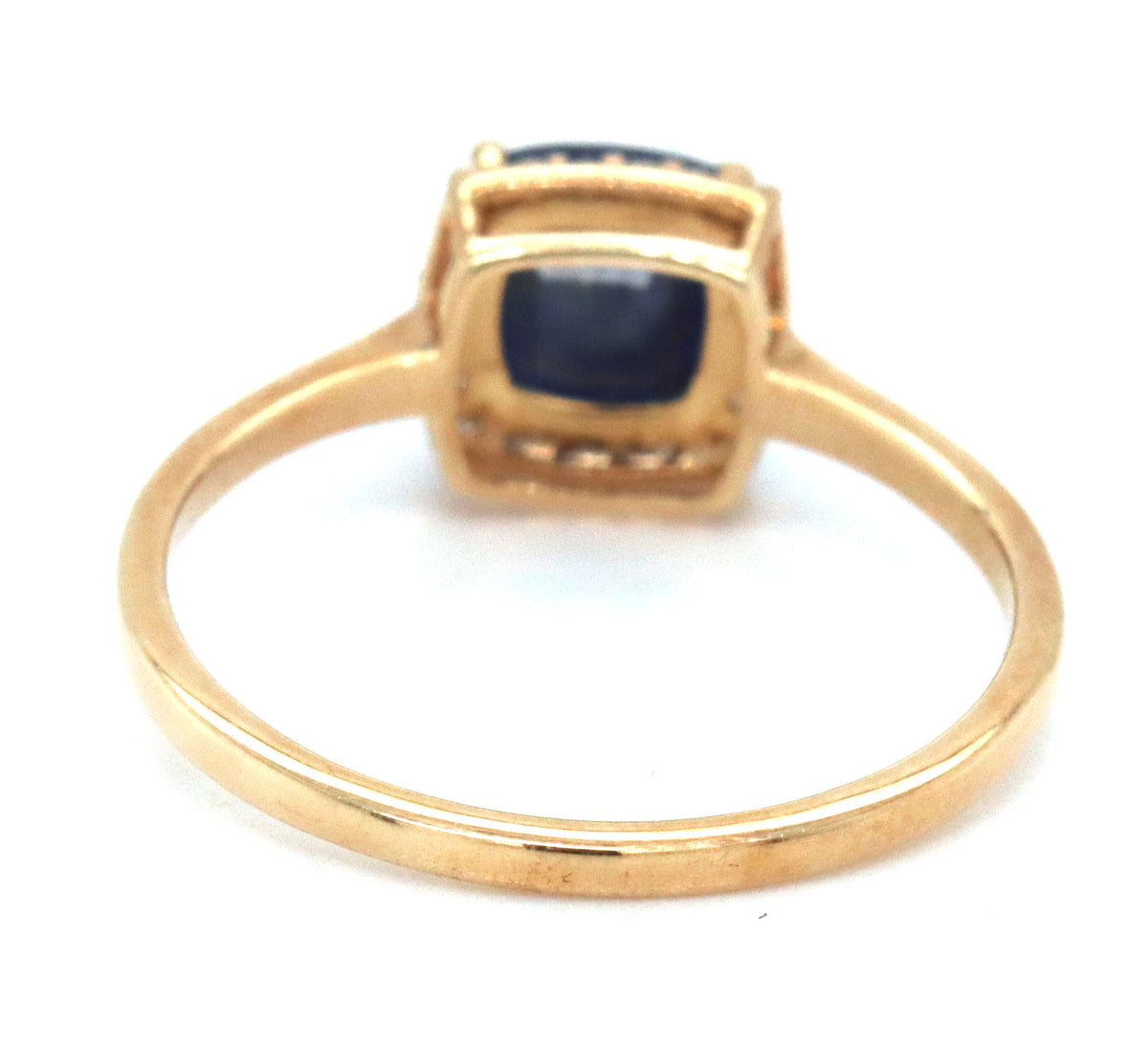 10kt Yellow gold cushion sapphire and diamond halo ring
