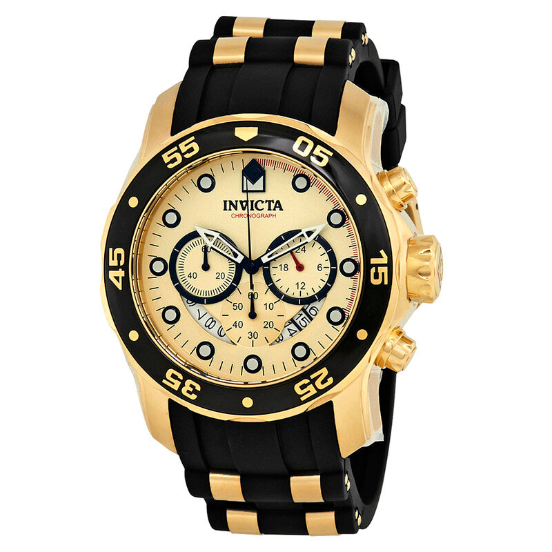 Invicta Pro Diver Chronograph Gold Dial Black Strap Men's Watch