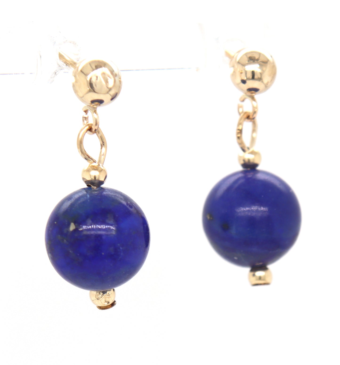 14kt Yellow gold lapis ball drop dangle earrings