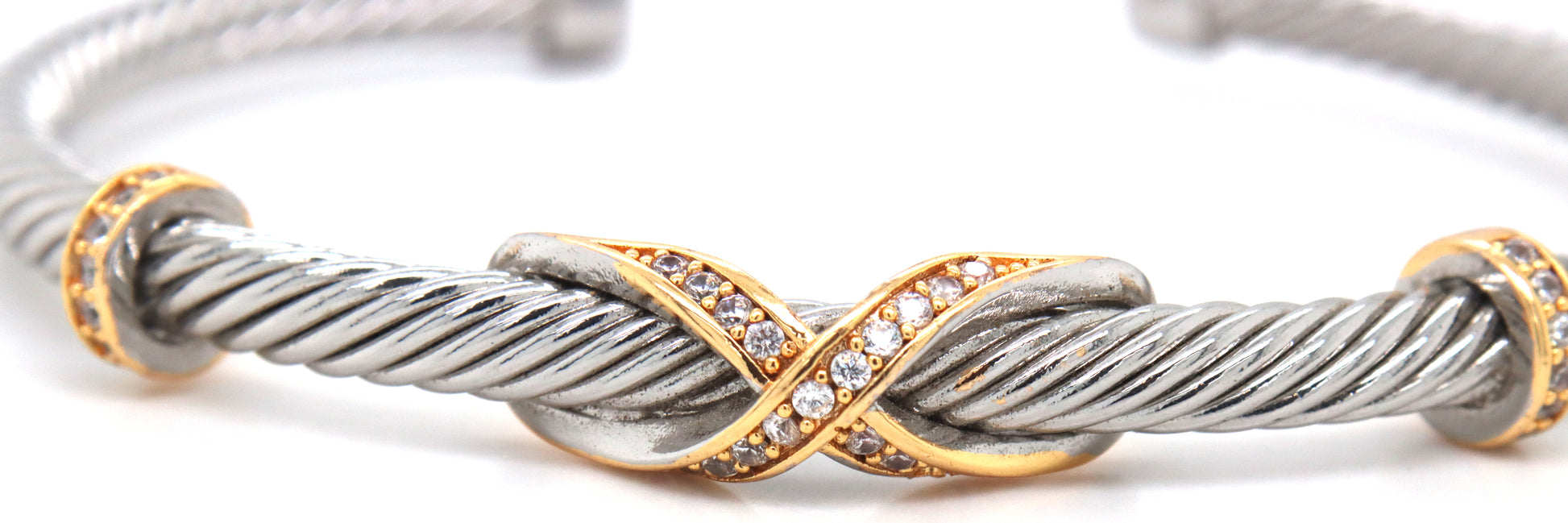Stainless steel cross over cuff bangle