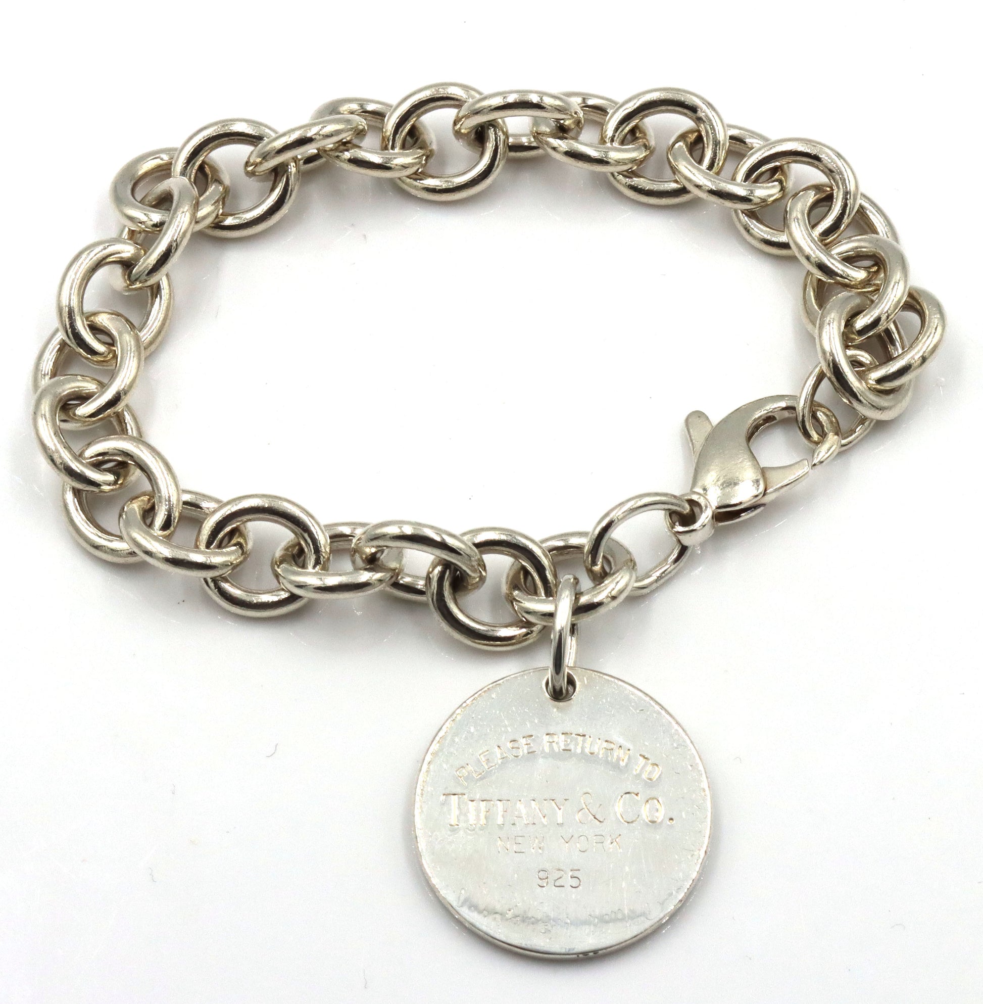 925 Sterling silver Tiffany & Co round tag charm bracelet