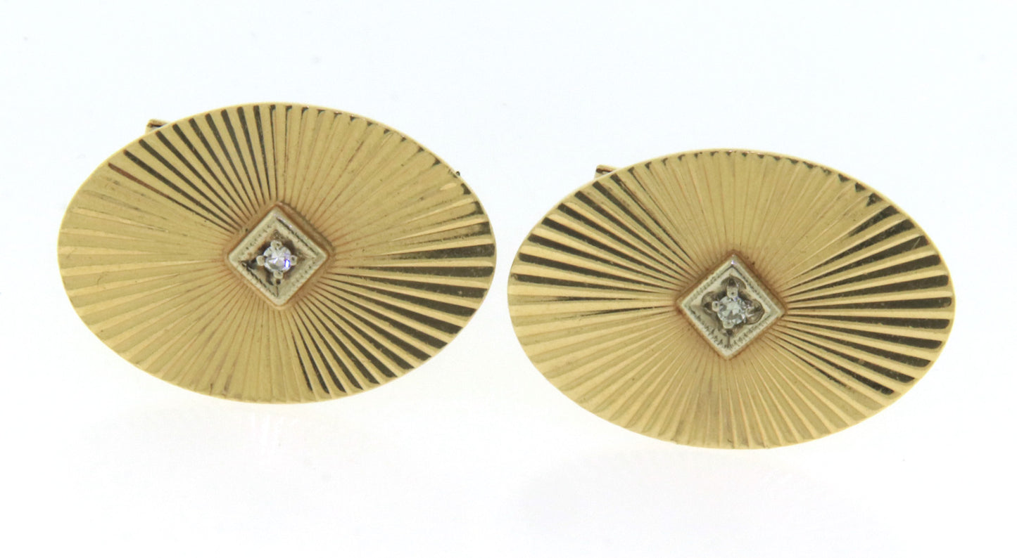 Elegant 14KT Yellow Gold Cufflinks with Diamond accents