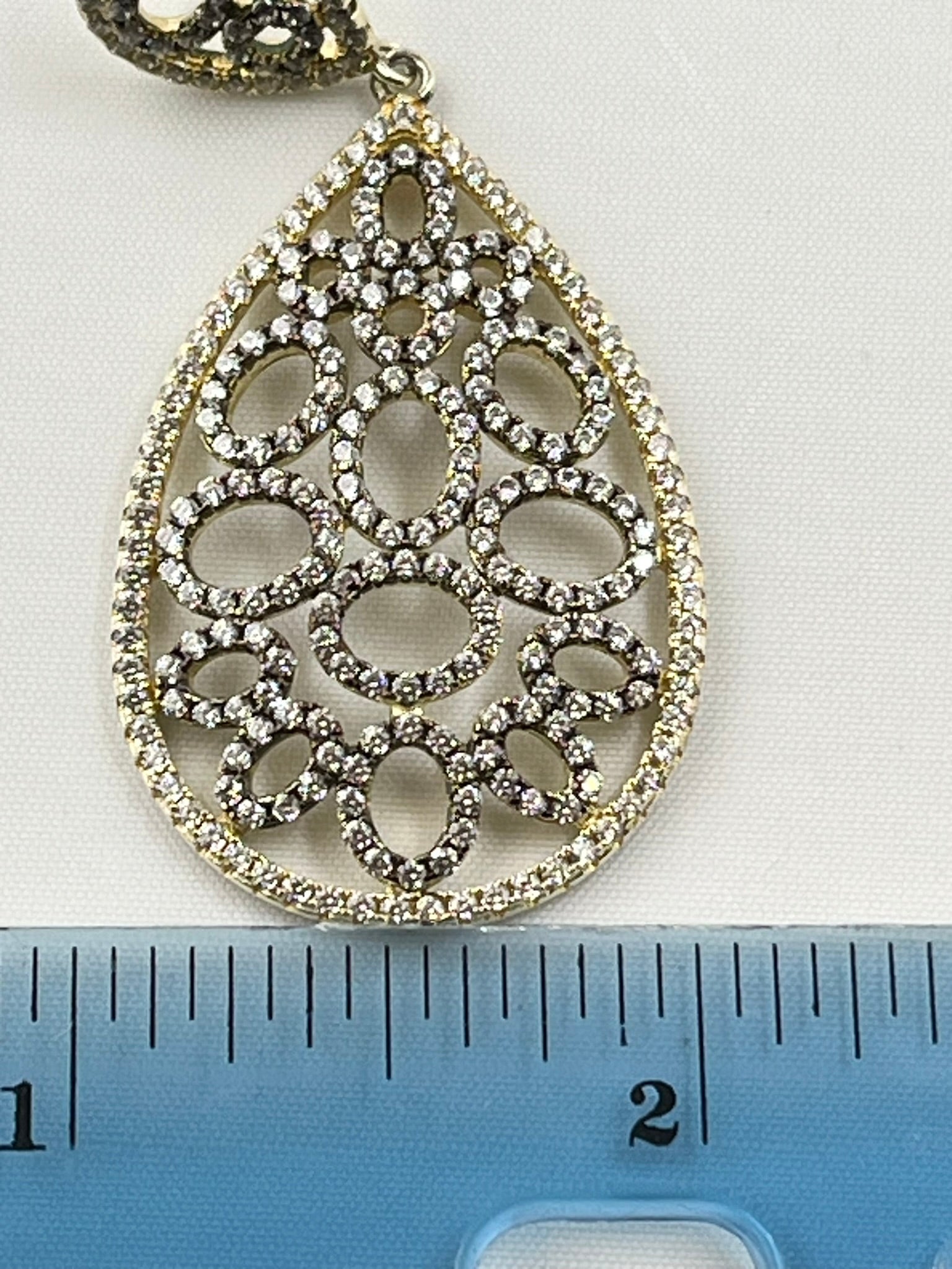 925 Sterling Silver Tear Drop Two Tone Openwork Crystal Pave earrings