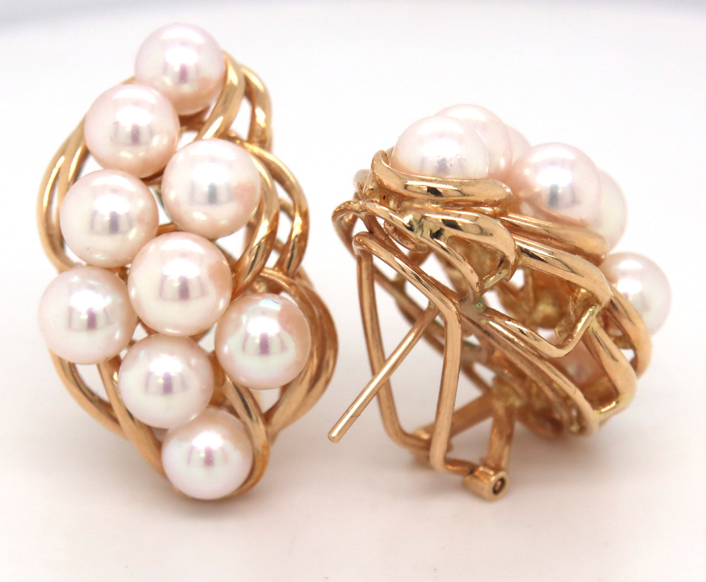 14kt Yellow gold white fresh water pearl cluster earrings