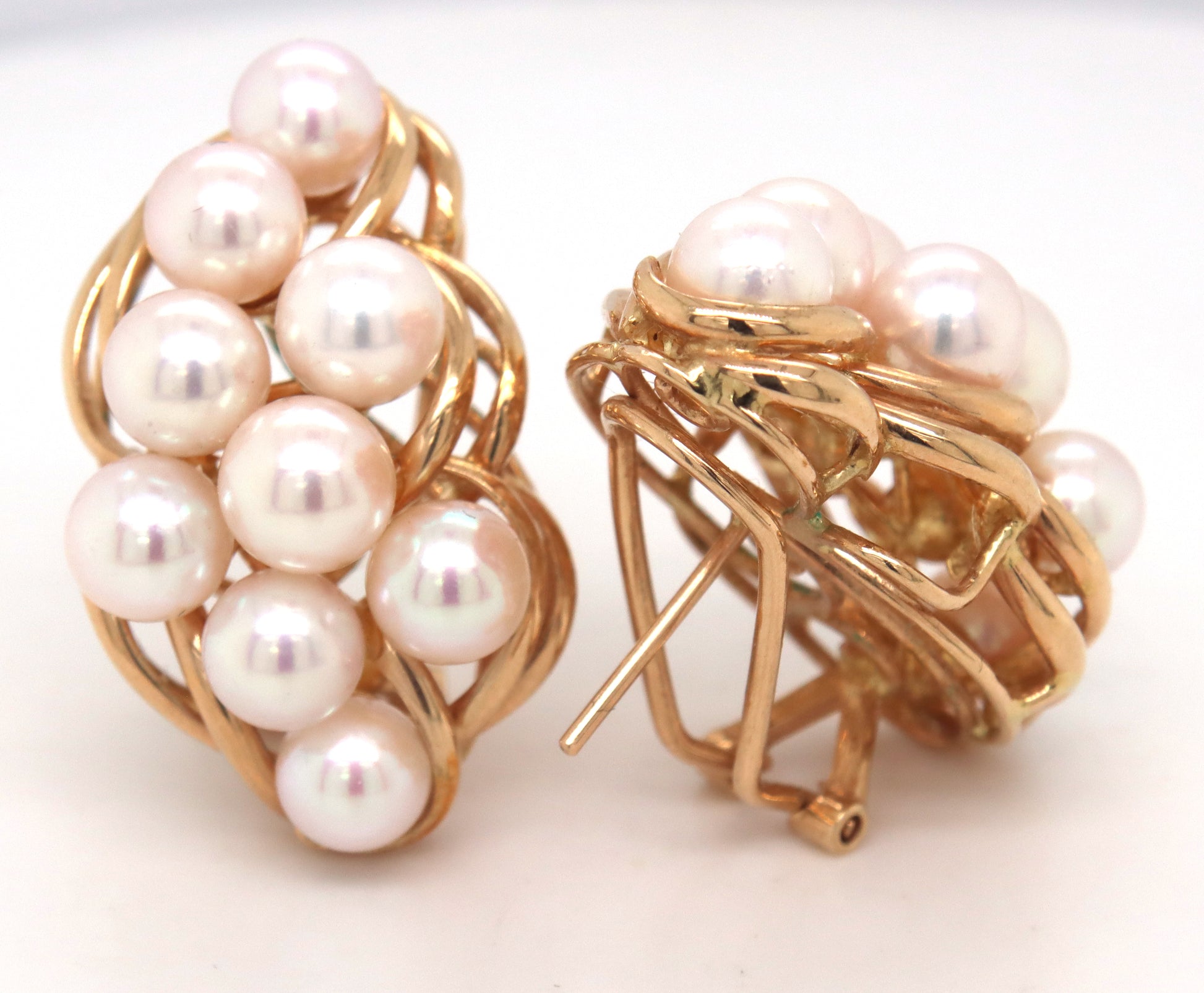 14kt Yellow gold white fresh water pearl cluster earrings