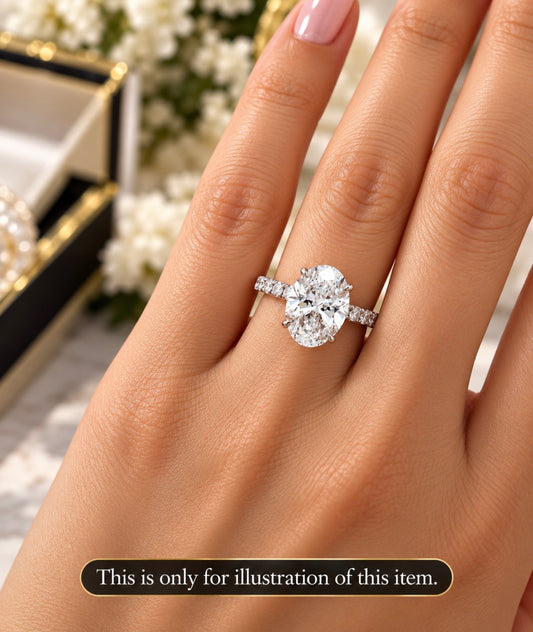14kt White gold 3.15ct oval lab grown diamond in micro pave ring