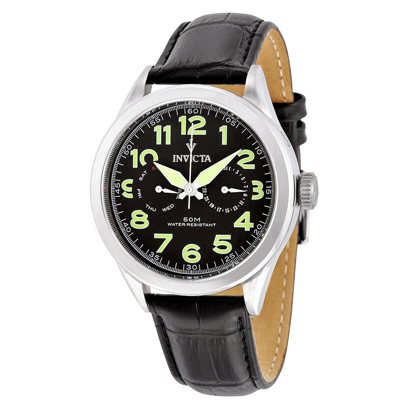 Invicta Vintage Black Dial Leather Strap Men's Watch