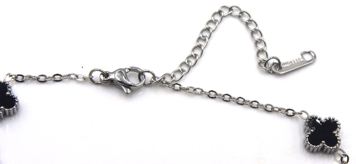 Stainless steel black clover station bracelet