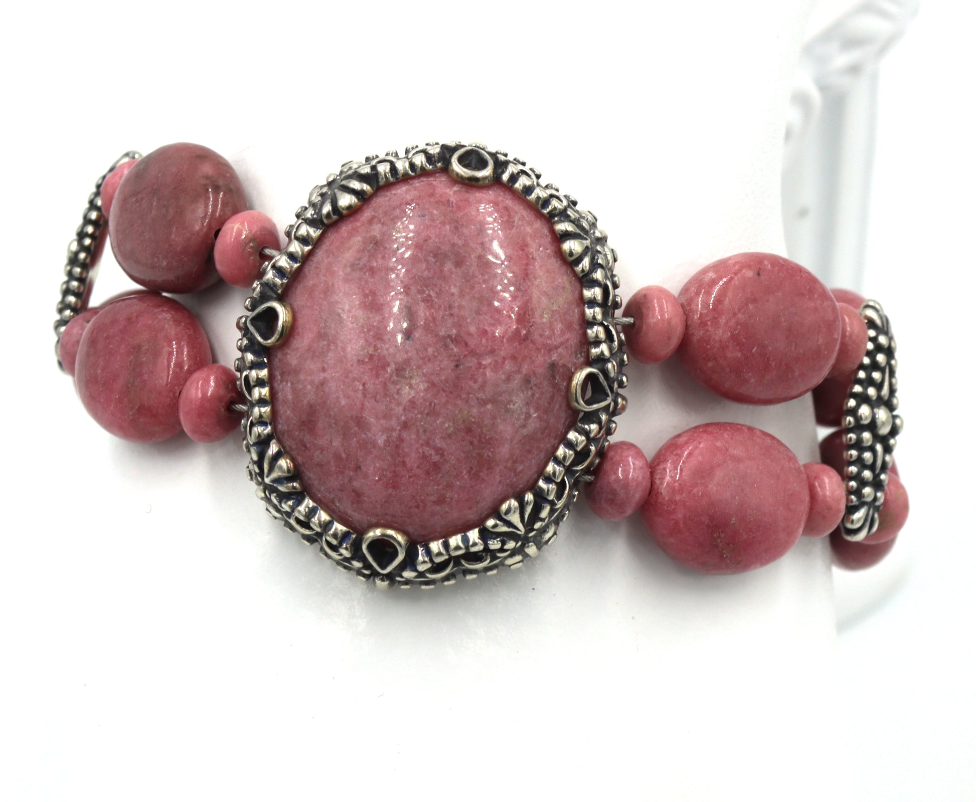 Set of Carolyn Pollack southwest sterling silver pink Rhodonite pendant necklace with matching brace
