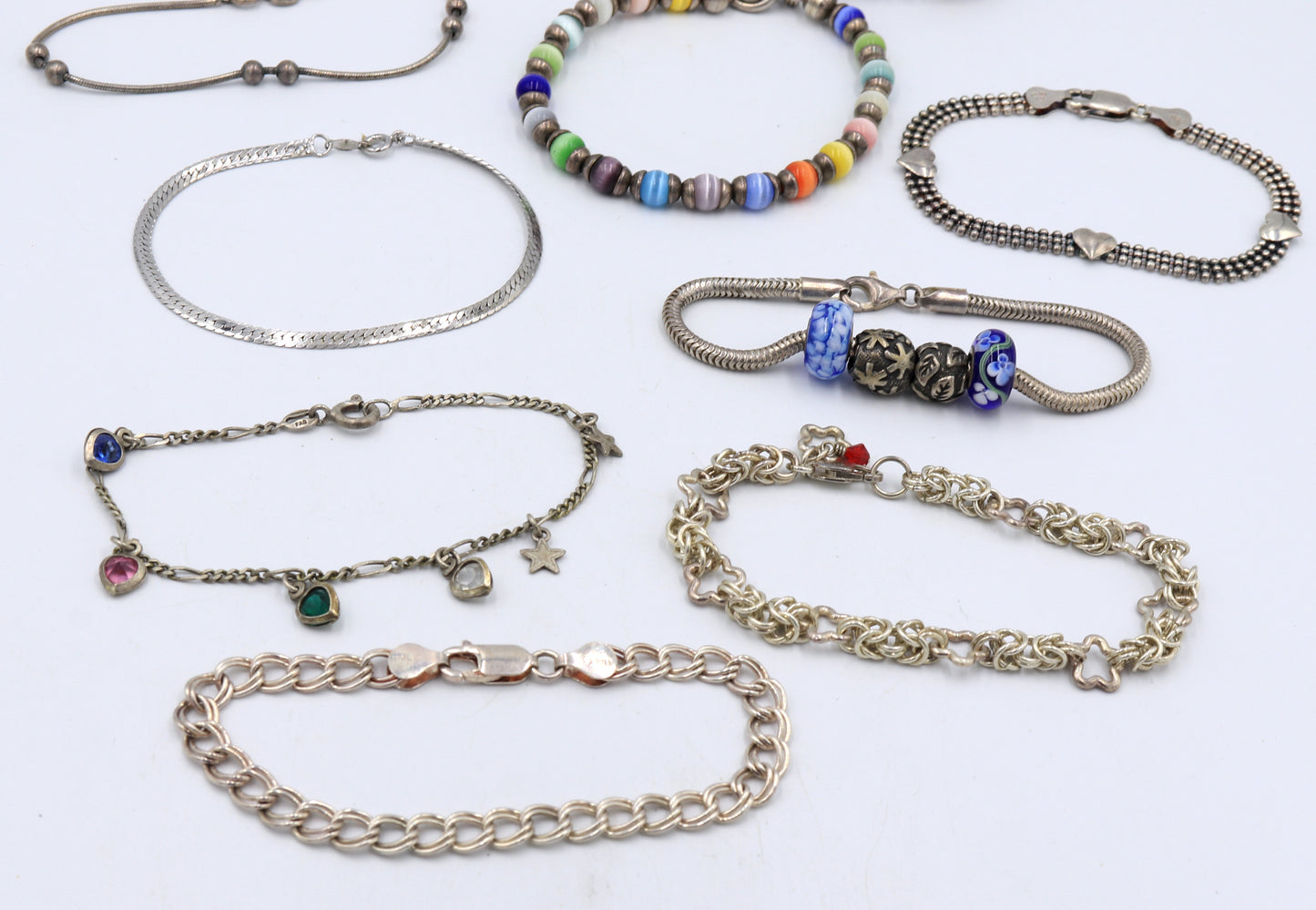 Group lot of 9 Vintage 925 sterling silver bracelets